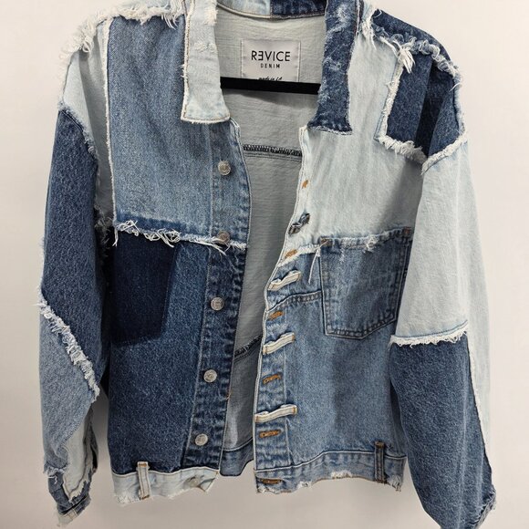 REVICE Jackets & Blazers - Revice Denim Patchwork Distressed Cropped Jacket – Blue – M